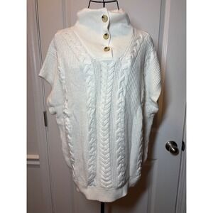Talbots NWT Cream Cable Knit Button Funnel Neck Sweater Vest Oversized